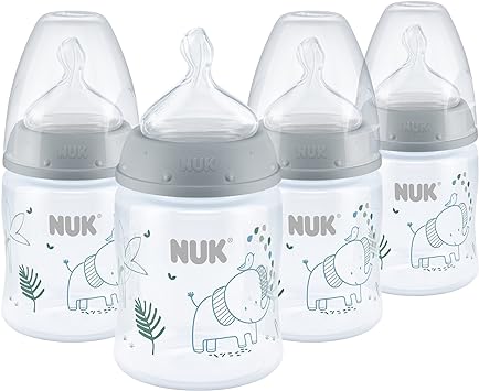 NUK Smooth Flow Bottle, Woodlands, 5oz, 4 Pack, Grey Elephant