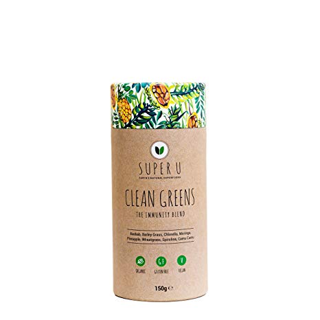 Clean Greens by Super U | Organic Greens Powder 150g (30 Servings) | Energy, Focus, Detox | UK Made | Premium Quality Ingredients | Great Taste with NO sweeteners!