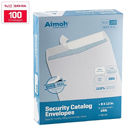 9x12 SELF-SEAL Security Envelopes - 28 LB - For Catalogs, Photos & Documents Mailing, QUICK-SEAL Closure, Security Tinted - Size 9 x 12 - 100 Count (38100)