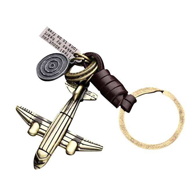 Jiquan Handmade Pendant Key Chain Alloy Metal Leather Knot Vintage Keychain Keyring for Men and Women