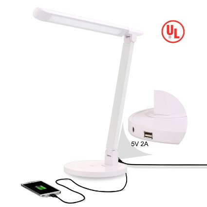 Geega UL Certified Dimmable LED Desk Lamp,7-Level Dimmer,Eye-caring,Touch-Sensitive Control Panel,Energy Efficient,5V/2A USB Charging Port,Piano White
