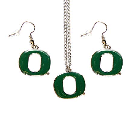 Oregon Ducks Necklace and Dangle Earring Charm Set NCAA