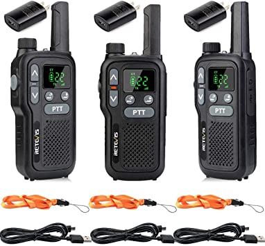 Retevis RB18 Walkie Talkie Adult Rechargeable,Long Range Two Way Radio FRS,NOAA Weather Alert Flashlight Dual PTT VOX,for Outdoor Cruise Camp(3 Pack)