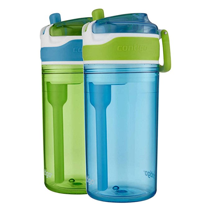 Contigo Kids 2-in-1 Snack Hero Tumbler Water Bottle or Snack Container, Green & Blue (2 Pack)