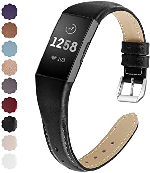 KIMILAR Strap compatible with Fitbit Charge 3 / Charge 4 for Women Men, Replacement Armband Premium Leather Band Strap for Charge 4 / Charge 3 / SE Fitness Tracker