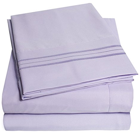 1500 Supreme Collection Bed Sheets Set - PREMIUM PEACH SKIN SOFT LUXURY 4 PIECE BED SHEET SET, SINCE 2012 - Deep Pocket Wrinkle Free Hypoallergenic Bedding - Over 40  Colors - King, Lavender