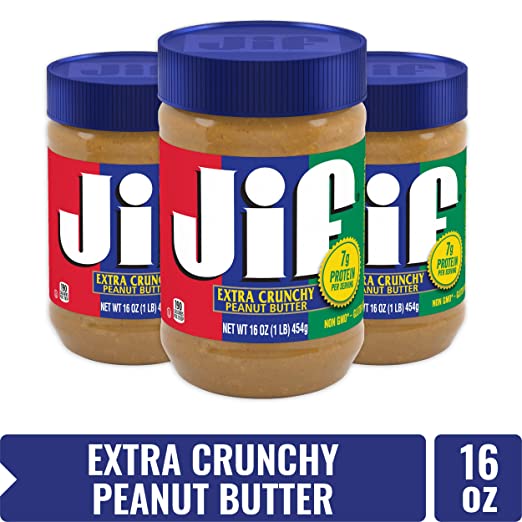 Jif Extra Crunchy Peanut Butter, 16 Ounces (Pack of 3), 7g (7% DV) of Protein per Serving, Packed with Peanuts for Extra Crunch, No Stir Peanut Butter