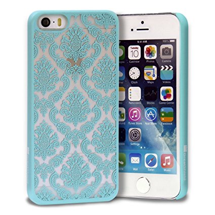 iPhone SE Case, GreatShield [TACT | Damask Design] Flower Pattern Snap On Case Embossed Back Cover for Apple iPhone SE / 5S / 5 (Teal)