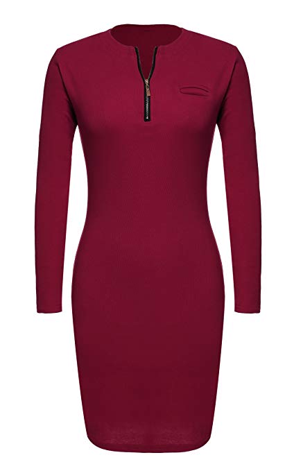 ACEVOG Women Longsleeve Comfy Dress Rib Cotton Knit Mini Sweater Dress