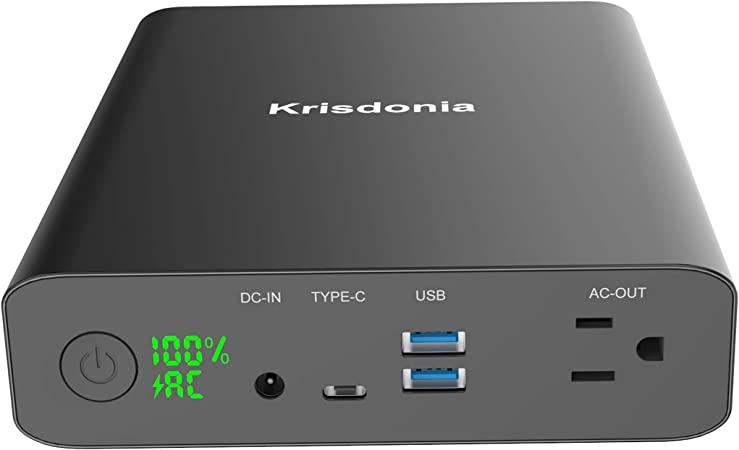 Krisdonia AC Power Bank 60000mAh Laptop Portable Charger with AC Outlet, 2 QC 3.0 USB Ports and TYPE-C Port for MacBook, Laptop and More