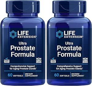 Life Extension Ultra Prostate Formula, Saw Palmetto for Men, pygeum, stinging Nettle Root, lycopene, 11 nutrients for Prostate Function, Non-GMO, Gluten-Free, 60 softgels (Pack of 2)