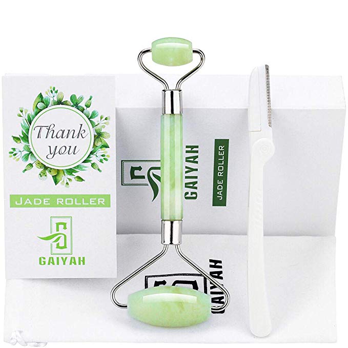 GAIYAH Jade Roller for Face Massager - Jade Face Roller for Face 100% Jade,Jade Roller Massager Face and Neck,Anti Aging Anti Wrinkle and Skin Rejuvenate Facial Therapy with Storage Bag Gift Box