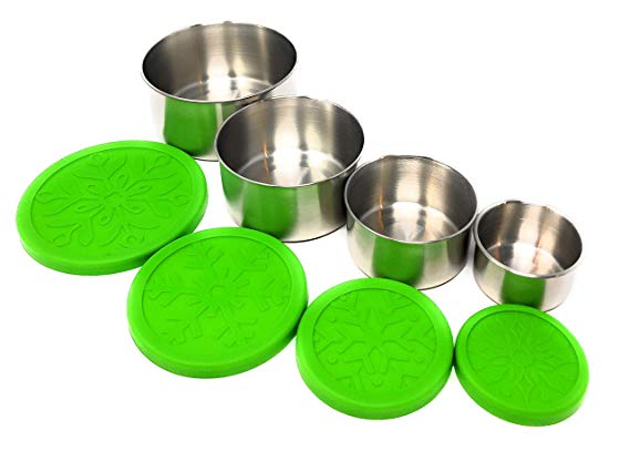 Metal Stainless Steel Food Storage Containers with Silicone Lids, Set of 4 (Green) for Lunch, Snack | No-Plastic, Non-Toxic and Leakproof by Little Honu