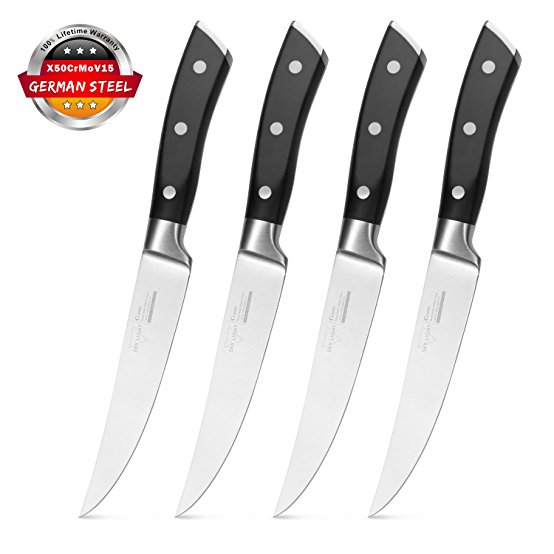 Steak Knives Set 4.5 Inch Table Knife - Straight Edge Flade Blade Kitchen Cutlery (4-Piece)