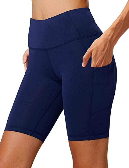 Aoliks Women's High Waist Yoga Short Side Pocket Workout Tummy Control Bike Shorts Running Exercise Spandex Leggings