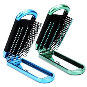 Mini Hair Brush,2 Pcs Folding Hair Brush Travel Hair Brush Compact Hair Brush with Mirror for Women Girls,Massage Comb Pocket Hair Comb for Travel. Gym, Trip, Purse, Swimming (Blue & Green)