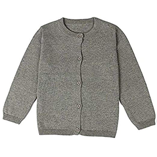 JELEUON Little Girls Cute Crew Neck Button-Down Solid Fine Knit Cardigan Sweaters