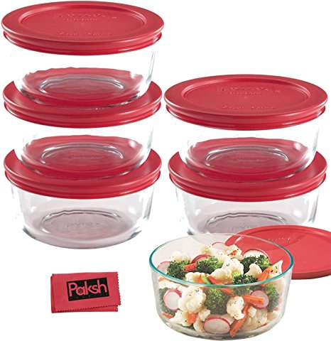 Food Storage Bundle - 12-Piece Set Glass Food Storage Containers, 2-Cup Pyrex Bowls with Lids (6 Bowls and 6 Lids) - Bundled with Cloth