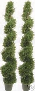 Two 6 Foot Outdoor Artificial Cedar Spiral Topiary Trees Potted UV Rated Plants