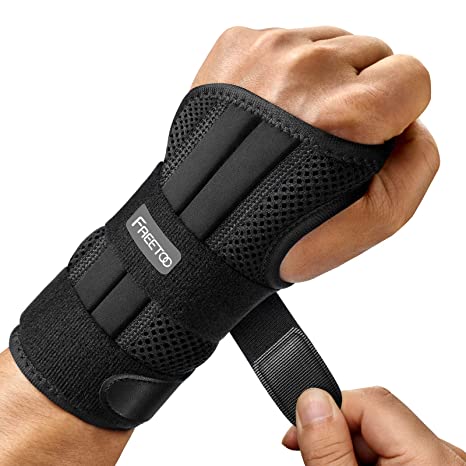 FREETOO Wrist Brace for Carpal Tunnel Relief, Strongest Wrist Support Splint with 3 Stays for Women Men, Adjustable Hand Brace for Sleeping Right Left Hand for Arthritis,Tendonitis,Black(Left,S/M)