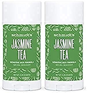 Schmidt's Natural Deodorant - Jasmine Tea 3.25 Oz Sensitive Skin Stick; Aluminum-Free Odor Protection & Wetness Relief (2 Bottle pack)