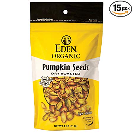 Eden Organic Pumpkin Seeds, Dry Roasted, 4-Ounce Resealable Bags (Pack of 15)