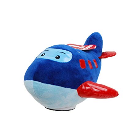 Linzy Plush Airplane Coin Bank with Shuuussh Sound, Blue 8"