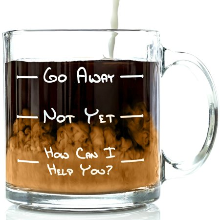 Go Away Funny Glass Coffee Mug 385 mL - Unique Christmas Present Idea for a Mum, Dad, Husband, Wife, Boyfriend, Girlfriend - Best Office Cup & Birthday Gag Gift for Coworkers, Men & Women, Him or Her