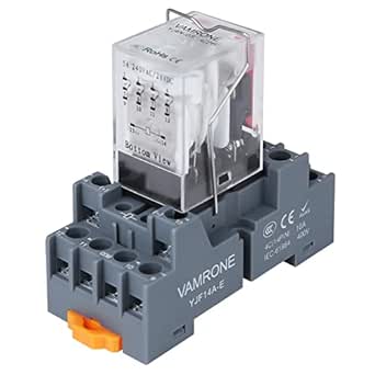 Electromagnetic Power Relay, 14-Pin 5 AMP 24V AC Relay Coil with Socket Base, LED Indicator, 4PDT 4NO 4NC - MY4NJ [Applicable for DIN Rail System]