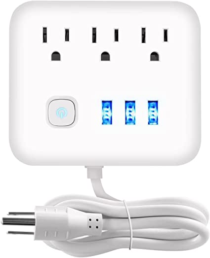 Power Strip with 3 USB Ports with Switch Travel Size Compact for Travel, Cruise Ship, and Dorm Essentials