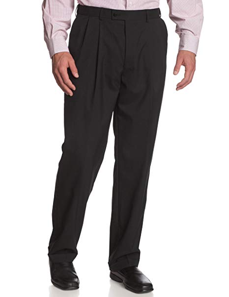 Louis Raphael Men's Luxe 100% Wool Pleated Dress Pant with Hidden Extension Waist Band