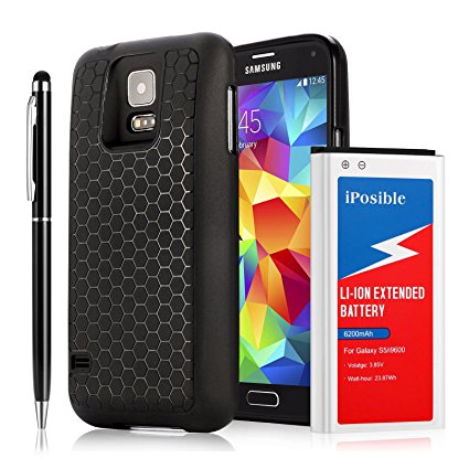 iPosible 6200mAh Extended Battery with Back Cover, Extended TPU Protective Case and Stylus for Samsung Galaxy S5