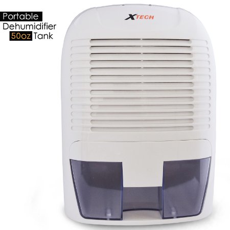 Xtech Portable Dehumidifier with 50 oz removable water tank eliminates odor, bacteria, fungus, prevent mould and mildew build up