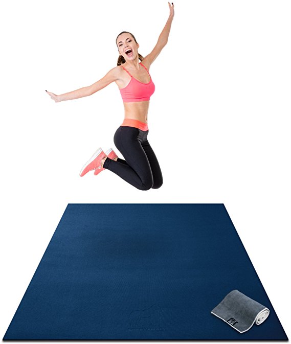 Premium Large Exercise Mat - 6' x 4' x 1/4" Ultra Durable, Non-Slip, Workout Mats for Home Gym Flooring - Plyo, HIT, Jump, Cardio Mat - Use With or Without Shoes (72" Long x 48" Wide x 6mm Thick)