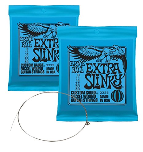 Ernie Ball 2225 Extra Slinky Nickel Wound 8-38 Guitar Strings TWIN SET w/Spare E