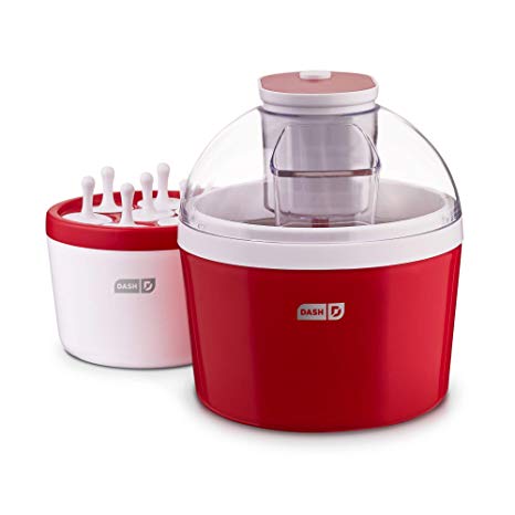 DASH DIC700RD 2-in-1 Ice Cream, Frozen Yogurt, Sorbet   Popsicle Maker with with Easy Ingredient Spout, Double-Walled Insulated Freezer Bowl & Free Recipes, 1 quart, Red