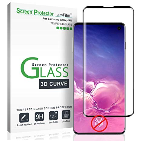 Galaxy S10 Screen Protector Glass, amFilm Full Cover (Not Compatible with Fingerprint Scanner) Tempered Glass Screen Protector Film with Dot Matrix for Samsung Galaxy S10 (Black)