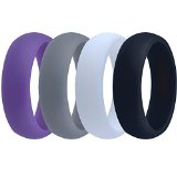 Womens Silicone Wedding Ring Band - 4 Rings Pack - Purple Grey Black White