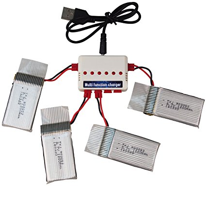 Wwman 4pcs 3.7V 1200mah Batteries And 1to6 Battery Charger for SYMA X5HW X5HC Rc Quadcopter Drone Spare Parts