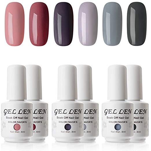 Gellen 6 Colors Gel Polish Set - Grace Grays Colors Series Kit - Popular Nail Art Home Manicure