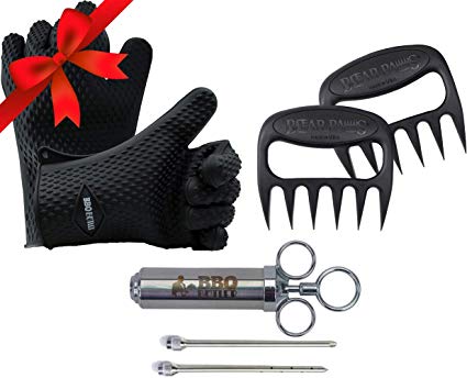Pork Kit: Original Bear Paws, Silicone Gloves and Meat Injector - 3 Great BBQ Accessories for Meat Smoking