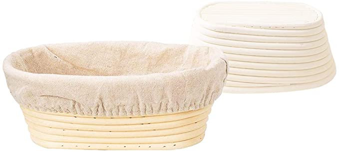 9.8 Inch Oval Banneton Sourdough Natural Rattan Proofing Baskets with Linen Liner Cloth, Brotform Dough Rising Handmade rattan Baskets for Artisan & Home Bakers (Oval)
