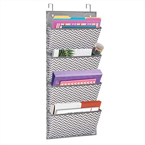Eamay Wall Mount/ Over Door File Hanging Storage Organizer - 4 Large Office Supplies File Document Organizer Holder for Office Supplies, School, Classroom, Office or Home Use, Wave Pattern