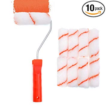 Foam Paint Roller, Roller Frame with Covers, 4 inch Mini Paint Roller Kit with 10-Piece Tool for Home Repair and Professional Painting by Aixpi(White-Orange)