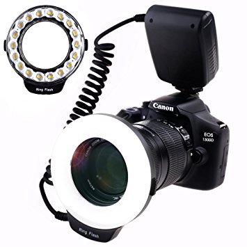 SAMTIAN RF-600D 18 LEDs Ultra Bright Macro LED Ring Flash, Versatile Lighting for Macro Close-up Photography For Canon Nikon Sony Mi Hot Shoe and Other DSLR Cameras