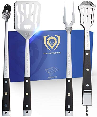 Dalstrong - 4-Piece Premium Grill Kit - High-Carbon Stainless Steel - G10 Handles -Tongs, Spatula, Fork, Silicon Bruch - Carrying Case Included