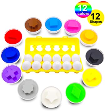 Skoolzy Matching Eggs - Color Sorting Toys for Toddlers - 12 Educational Learning Colors & Shape Recognition Skills Toy Egg Set - Shapes Puzzles for 18 Months, 2, 3 Year olds Boys, Girls