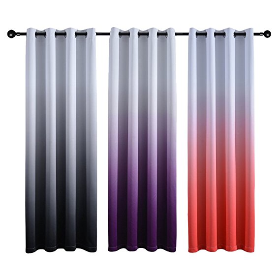 Yakamok Home Decor Ombre Blackout Curtains Thickening Polyester Thermal Insulated Grommet Gradient Color Window Drapery for Living Room/Bedroom (W52 X L84, 1 Panel,White and Purple)