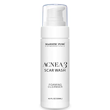 MAJESTIC PURE Acnea3 Scar Acne Wash Foaming Facial Cleanser - Soothes Blemishes and Clears Pores, Made with Pure Peppermint and Tea Tree Essential Oils - for All Skin Types, 4 fl oz