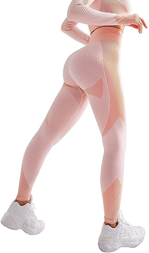 TSUTAYA Women's Ruched Butt Lifting Yoga Pants High Waist Tummy Control Push Up Workout Leggings Textured Booty Tights